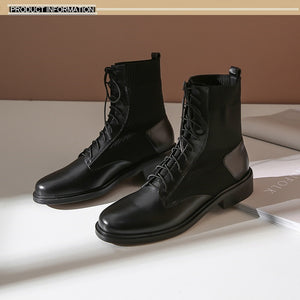 Women's Genuine Leather Skin Elastic Design Ankle Boots