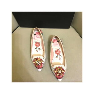 Women's Genuine Leather Crystal Floral Print Design Shoes
