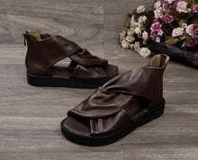 Load image into Gallery viewer, Women&#39;s Cross-wrap Thick Leather Skin Sandals