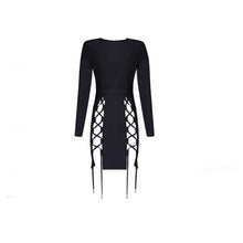 Load image into Gallery viewer, Women&#39;s Sexy Black Lattice Tie Body-con Dresses - Ailime Designs