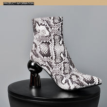 Load image into Gallery viewer, Women&#39;s Stylish Snake Print Design Ankle Boots
