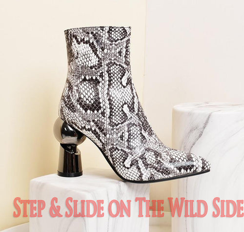 Women's Stylish Snake Print Design Ankle Boots