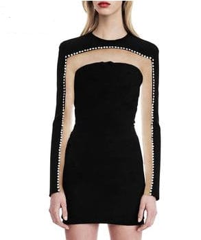 Women’s Fine Quality Black Sheer Panel Dresses - Ailime Designs