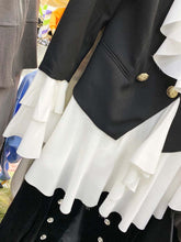 Load image into Gallery viewer, Black &amp; White Layered Ruffle Double Breasted Tops - Ailime Designs