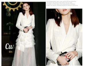 Elegant White Evening Wear Ruffle Tulle Asymmetrical Dresses - Ailime Designs - Ailime Designs