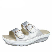 Load image into Gallery viewer, Women&#39;s Double Buckle Genuine Leather Design Wedge Slides - Ailime Designs