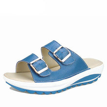 Load image into Gallery viewer, Women&#39;s Double Buckle Genuine Leather Design Wedge Slides - Ailime Designs
