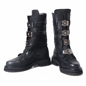 Women's Genuine Leather Skin Buckle Design Riding Boots