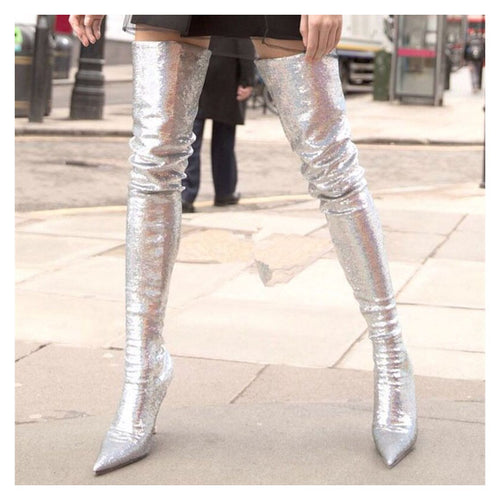 Women's Super Stretch Sequin Design Thigh High Boots