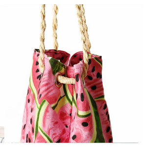 Women's Stylish Watermelon Print Design Straw Handbags - Ailime Designs