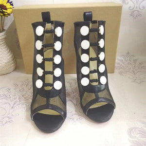 Women's Mesh Pearl Button Design Ankle Boots