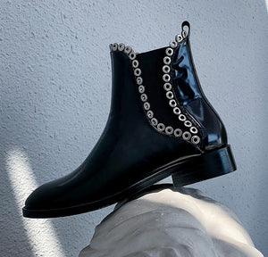 Women's Rivet Design Leather Skin Ankle Boots
