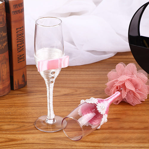 Adorable Sweet Groom & Bride Pink Design Champagne Glasses - Ailime Designs