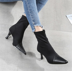 Women's Two-toned Stretch Design Ankle Boots