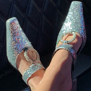 Women's Glitter Ringlet Design Slip-on Mules