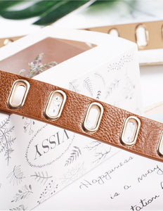 Gold Stylish Grommet Design Women's PVC Leather Belts - Ailime Designs