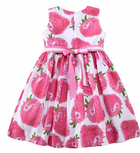 Children's Sleeveless Strawberry Print Design Dresses - Ailime Designs