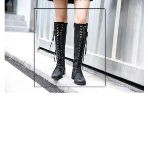 Women's Equestrian Lace Front Design Leather Riding Boots