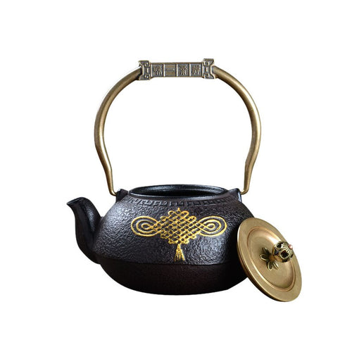 Japanese 2 Pc Cast Iron Authentic Chinese Knot Tea Kettle Set - Kitchen Accessories