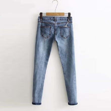Load image into Gallery viewer, Stylish Fashionable Women&#39;s Pearl Beaded Denim Jeans w/ Ragout Knees - Ailime Designs