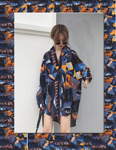 Women's Loose Oversize Multi Color Abstract  Shirts - Ailime Designs