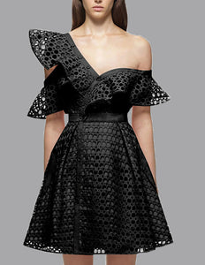 Women's Asymmetrical Bodice Design Hollow-cut Mesh Dresses - Ailime Designs