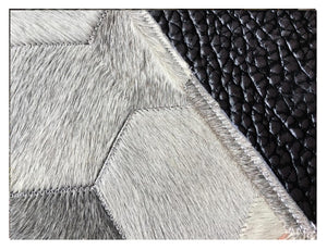 Layered Octagon Chic Design Style Elegant Genuine Leather Skin Area Rugs