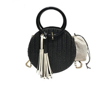 Load image into Gallery viewer, Women&#39;s Round Woven Straw Tassel Design Cross-body Bags