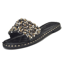 Load image into Gallery viewer, Women&#39;s Crystal Nugget Design Flat Slippers - Ailime Designs