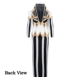 Women's Elegant Beaded Applique Design Evening Gown - Ailime Designs