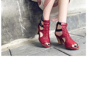 Women's Double Strap Genuine Leather Skin High Heel Shoes