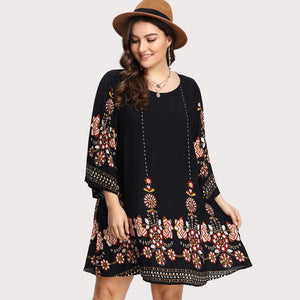 Plus Size Beauties Floral Embroidery Stylish Tunic Dresses - Ailime Designs