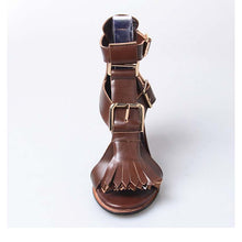 Load image into Gallery viewer, Women&#39;s Strap Ankle Gladiator Design - Genuine Leather &amp; Fringe High Heels