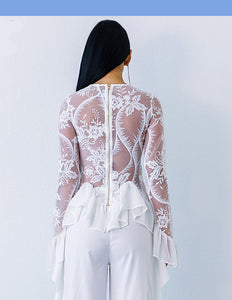 Women's Elegant Ruffle Sleeve Sheer Blouses - Ailime Designs