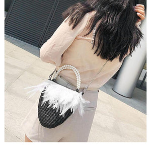 Women's Stylish Summer Feather Design Straw Handbags