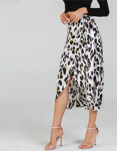 Women's Leopard Printed Casual Flare Bottom Skirt w/ Tie Bow - Ailime Designs