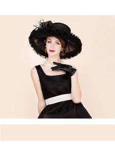 Elegant Women's Oversize Ruffle Black Brim Hats
