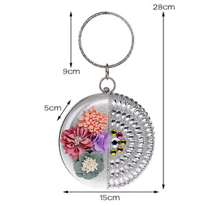 Women's Round Floral & Crystal Design Evening Bags - Ailime Designs