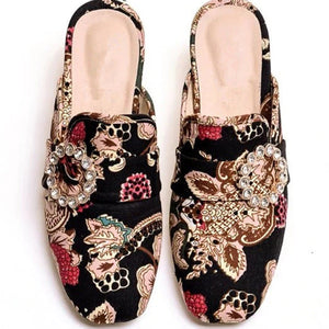 Women's Embroidered Floral Design Mules - Ailime Designs