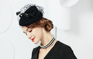 Women's Elegant Pill Box Design Fascinator Hats w/ Arrow Feather - Ailime Designs