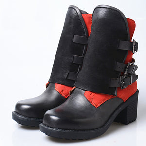 Women's Block Print Design Genuine Leather Ankle Boots
