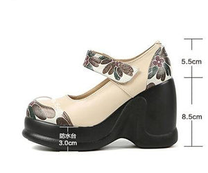 Women's Embossed Floral Design Platform Mary Jane Shoes - Ailime Designs