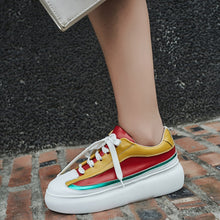 Load image into Gallery viewer, Women&#39;s Multi Color Design Genuine Leather Skin Platform Sneakers