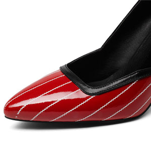 Women's  Stylish Pin Stripe Design Low-Heel Pumps - Ailime Designs