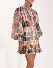 Load image into Gallery viewer, Women&#39;s Multi Colored Block Print Design Ruffle Trim Mini Dresses - Ailime Designs