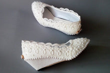 Load image into Gallery viewer, Women’s Beautiful Lace &amp; Pearl Design Wedges – Fashion Footwear