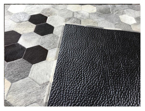 Layered Octagon Chic Design Style Elegant Genuine Leather Skin Area Rugs
