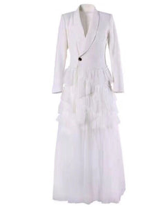 Elegant White Evening Wear Ruffle Tulle Asymmetrical Dresses - Ailime Designs - Ailime Designs