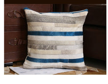 Load image into Gallery viewer, Genuine Handmade Stripped Stitched Leather Hide Pillows
