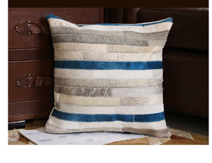 Genuine Handmade Stripped Stitched Leather Hide Pillows